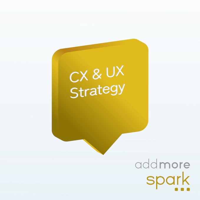 Gelb-goldenes Logo der addmore spark mit dem Aufdruck CX und UX Strategy